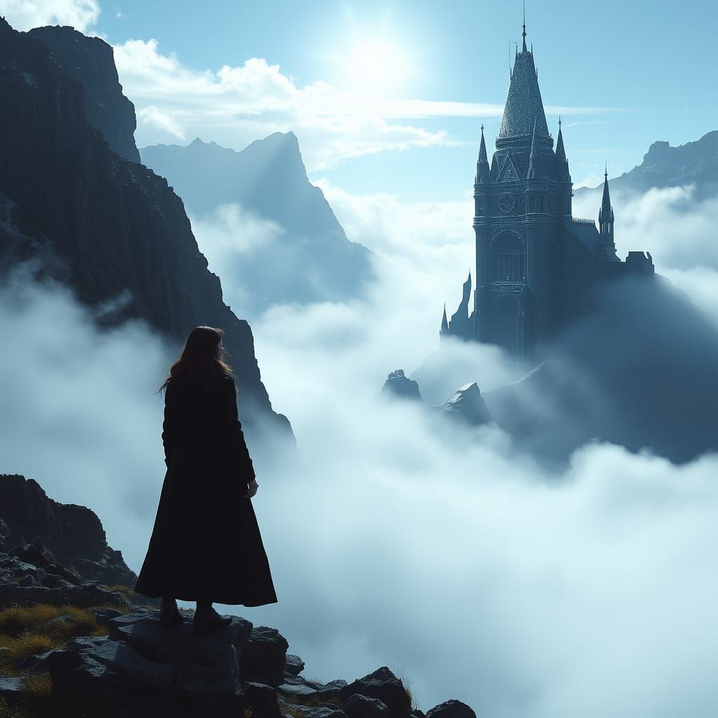 Sci-Fi Castle Emerges from Sparkling Fog