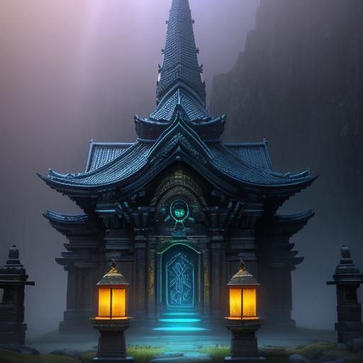 Mystical Shrine of Gods in Ethereal Oil Painting