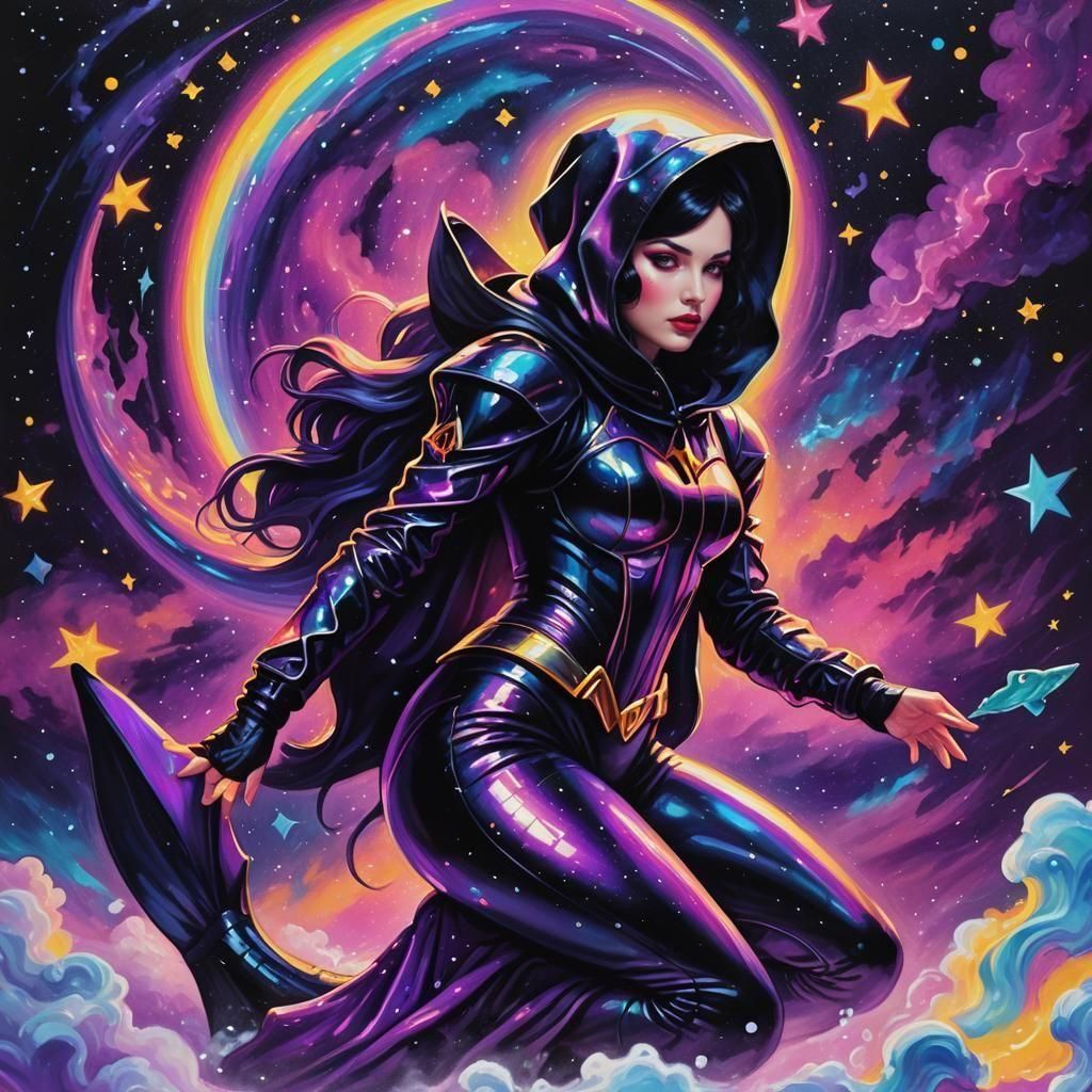 Snow White Space Mermaid in Synthwave Neon Style