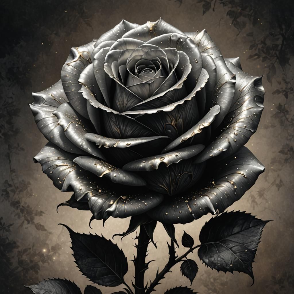 Cosmic Rose in Black, Silver and Gold