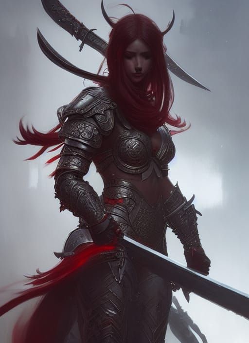 Dark Fantasy Heroine in Red Armor
