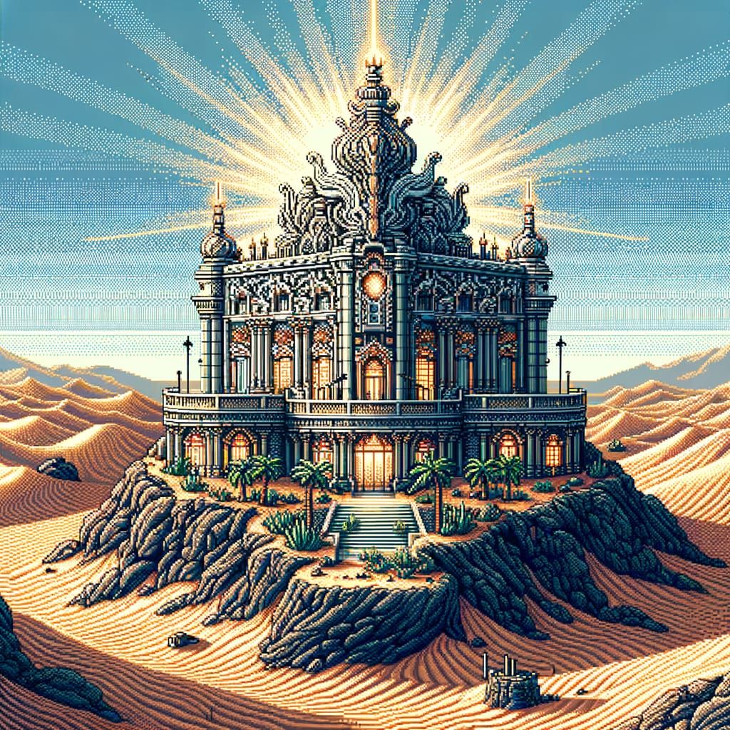 Retro 8bit Pixel Art Casino in Desert Oasis