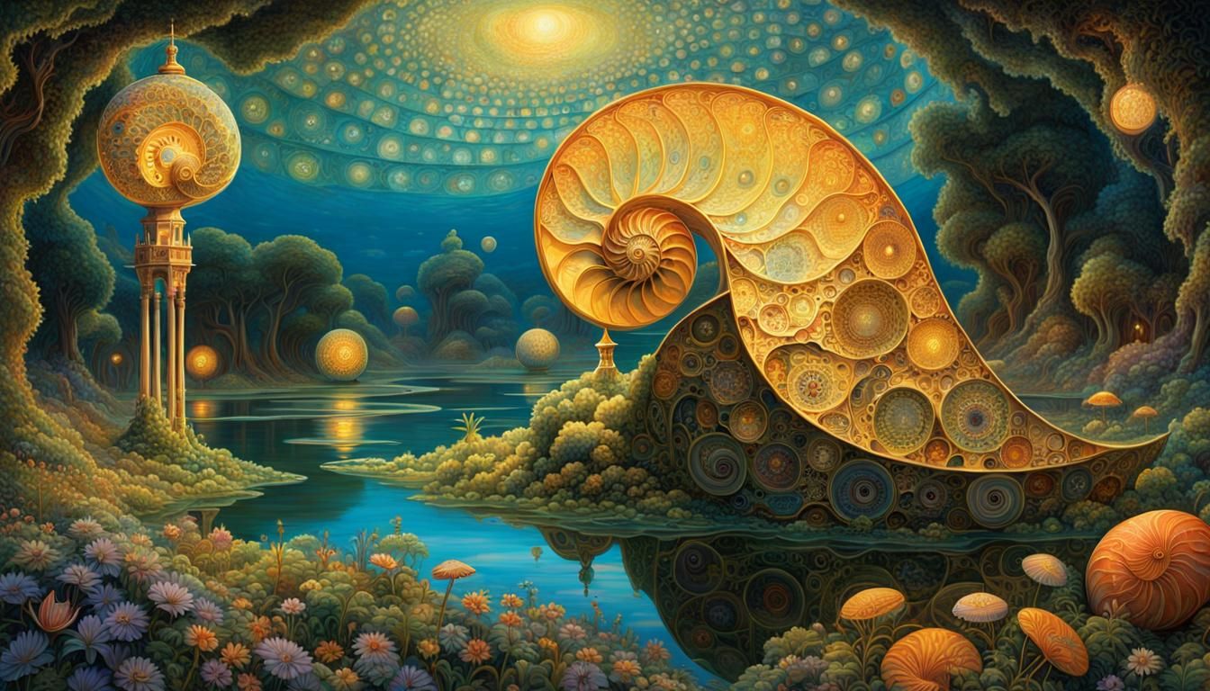 Mechanical Nautilus Flea Hybrid in Swamp Landscape