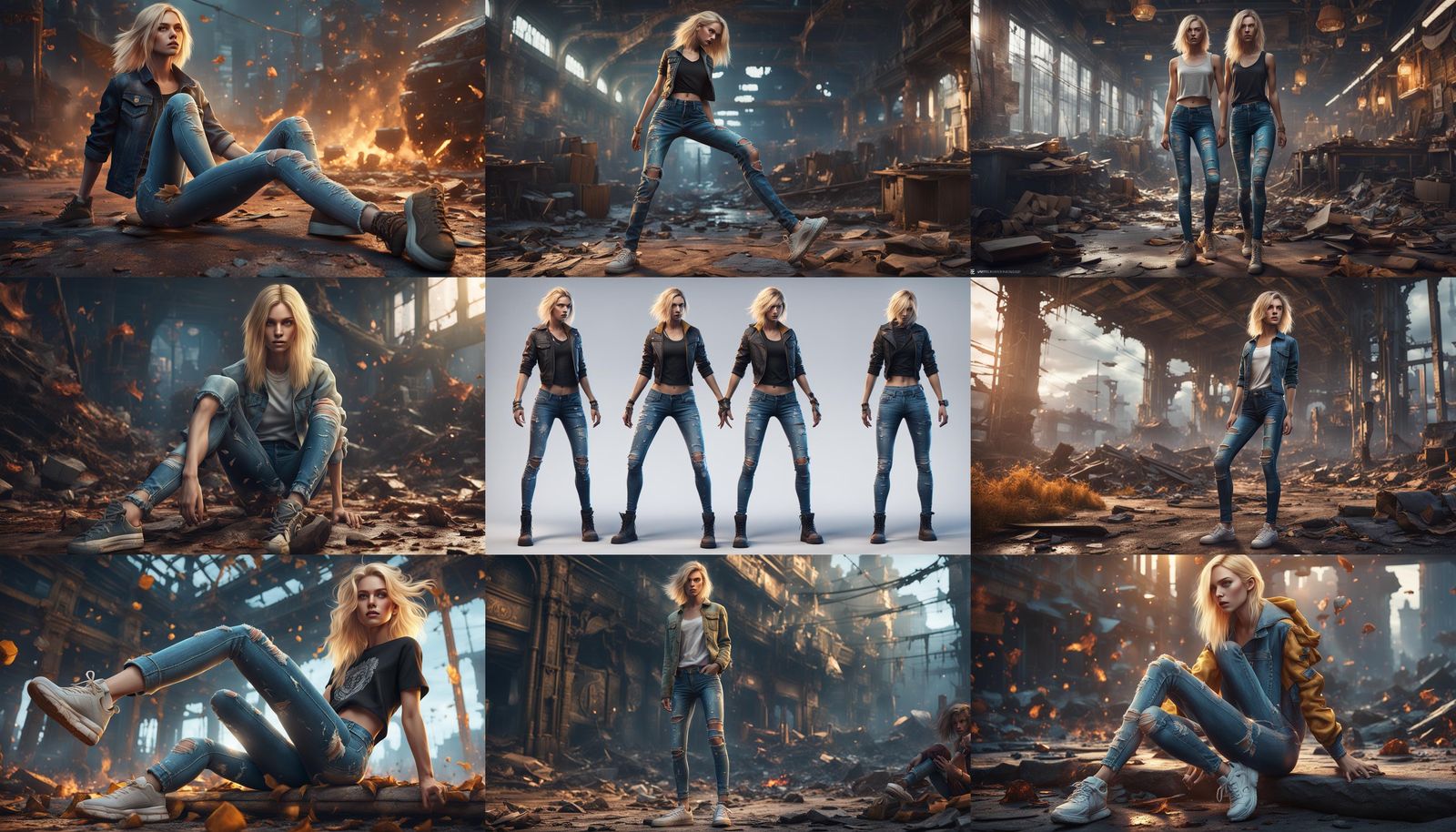 Blonde in Ripped Jeans: Detailed Matte Painting