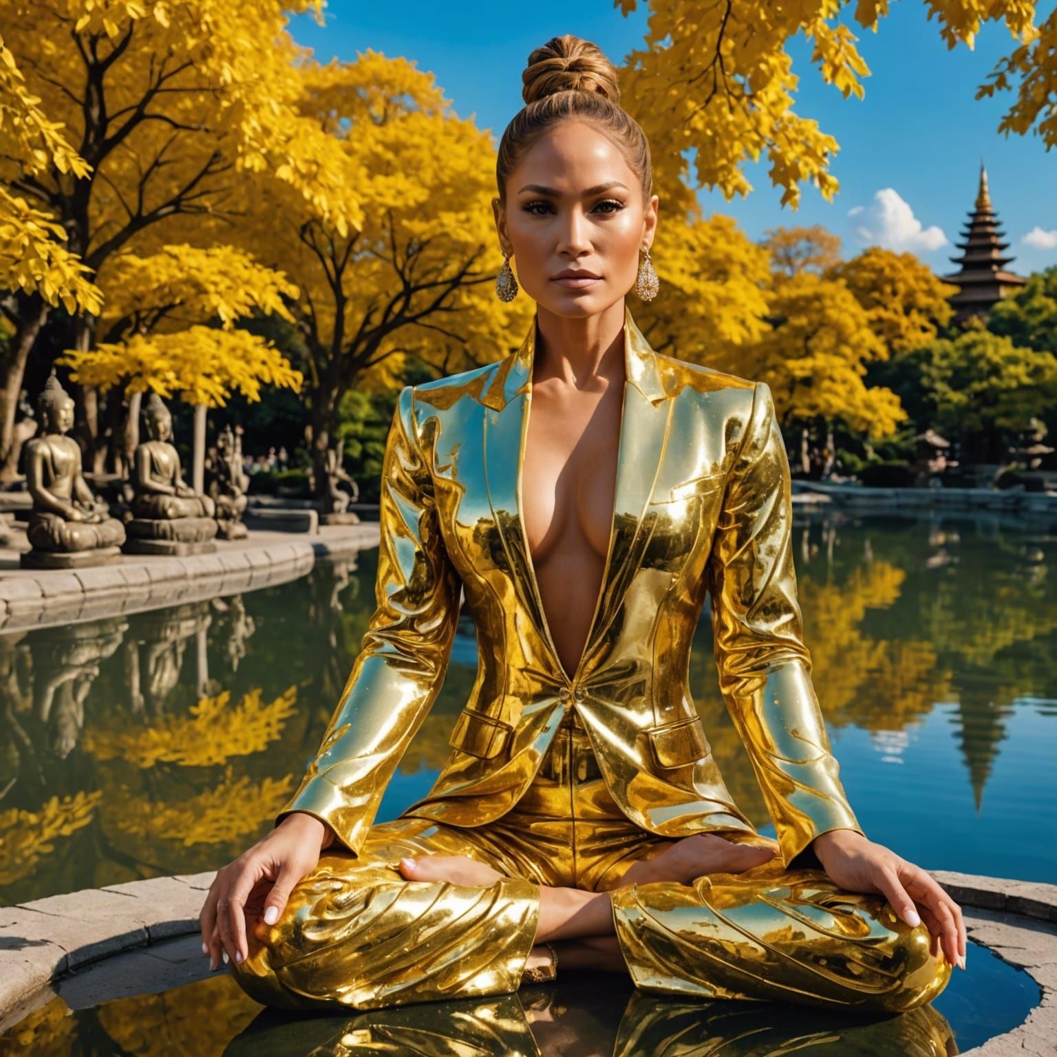 Golden JLo Buddha Statue in Tree Park