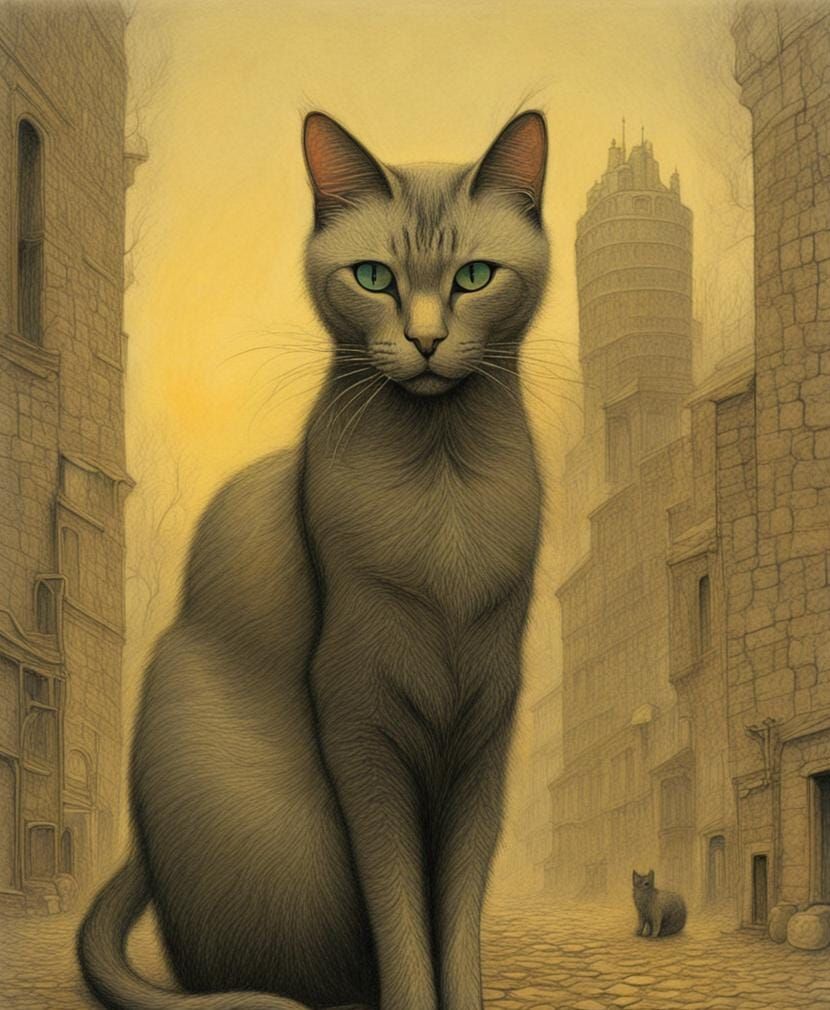 Tabby Siamese Cat in Dark Surreal Style