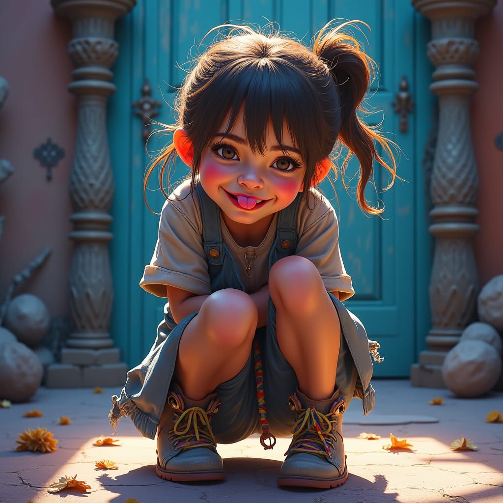 Mischievous Girl with Tongue Out, Fantasy Concept Art