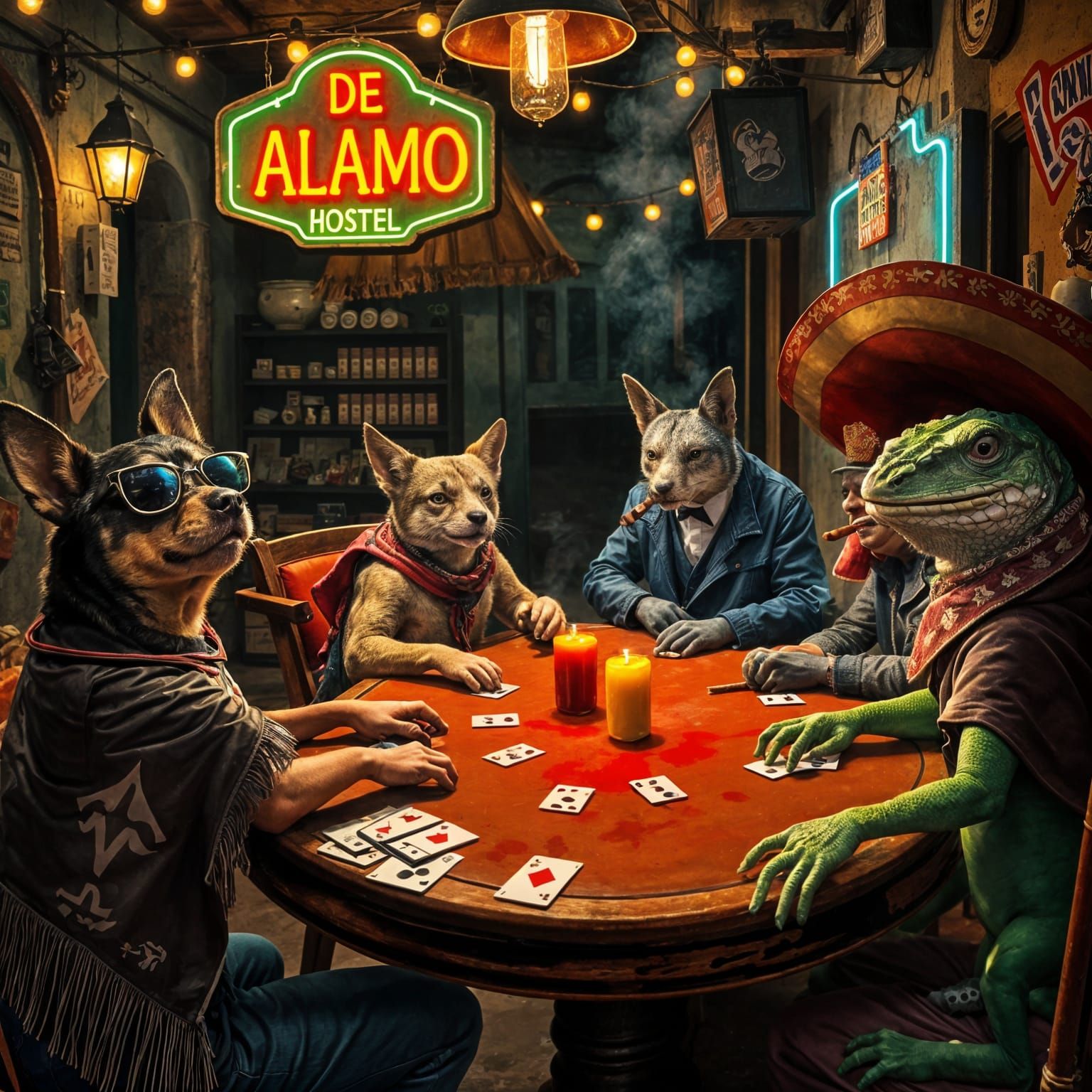 Mexican Cantina Poker Game in a Mural Style