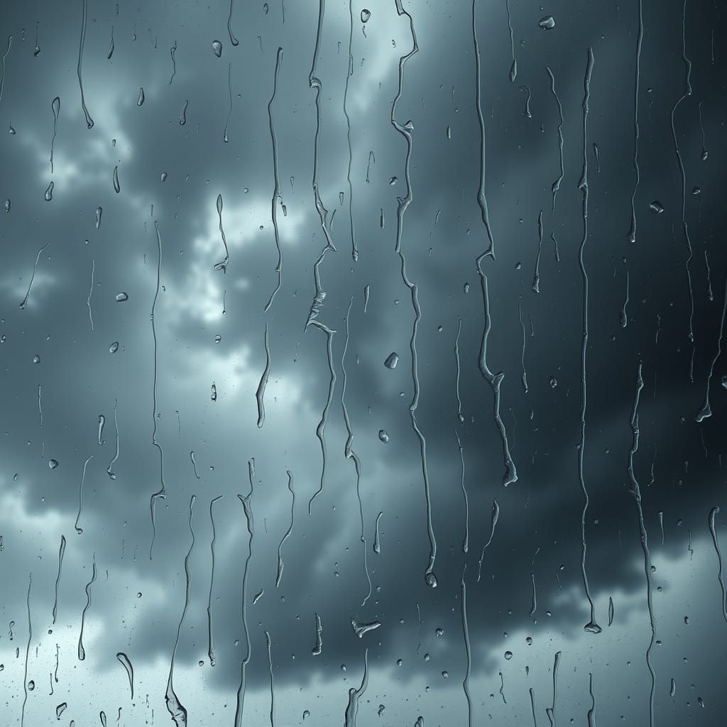Stormy Window with Rainy Reflections in Dark Grey Skies