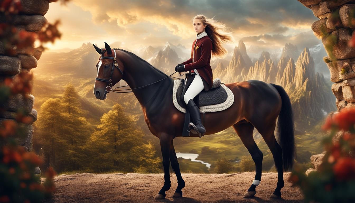Norwegian Girl in Equestrian Style Digital Painting