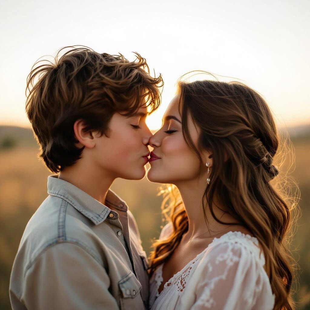 Golden Hour Kiss Captured on 35mm Film