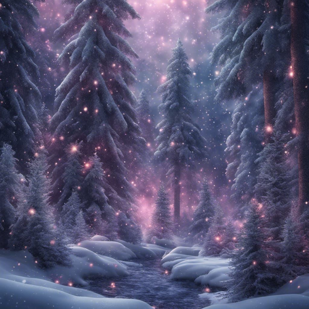 Glitter Snow Forest in Hyperrealistic Style