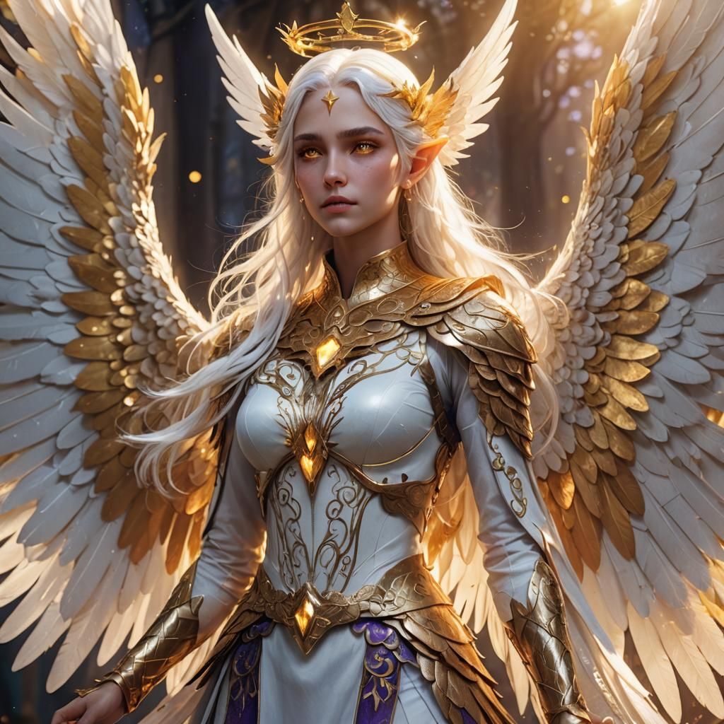 Ethereal Angel with Golden Crown: Fantasy Art