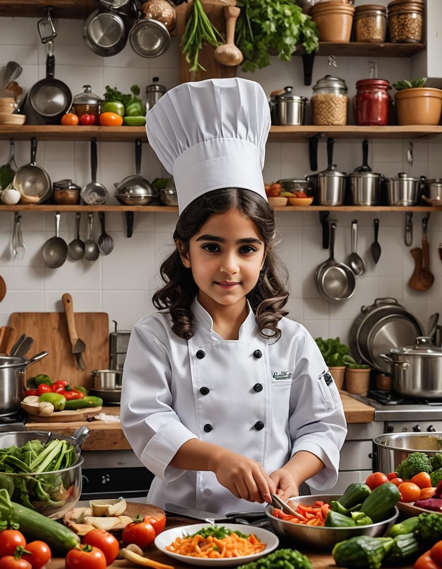 Middle Eastern Girl Chef Cooking Vegetables