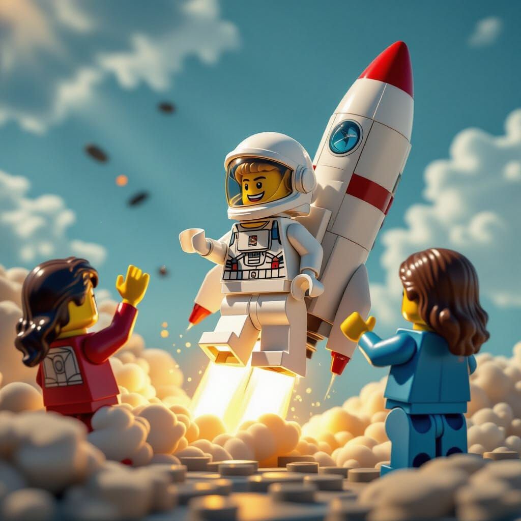 Lego Astronaut Prepares for Launch, Wife Waves Goodbye