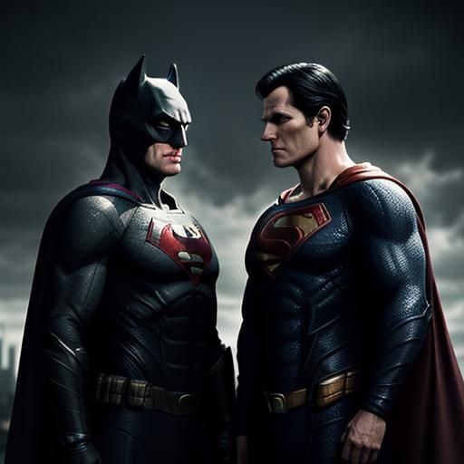 Hyperrealistic Batman and Superman in Cinematic Scene