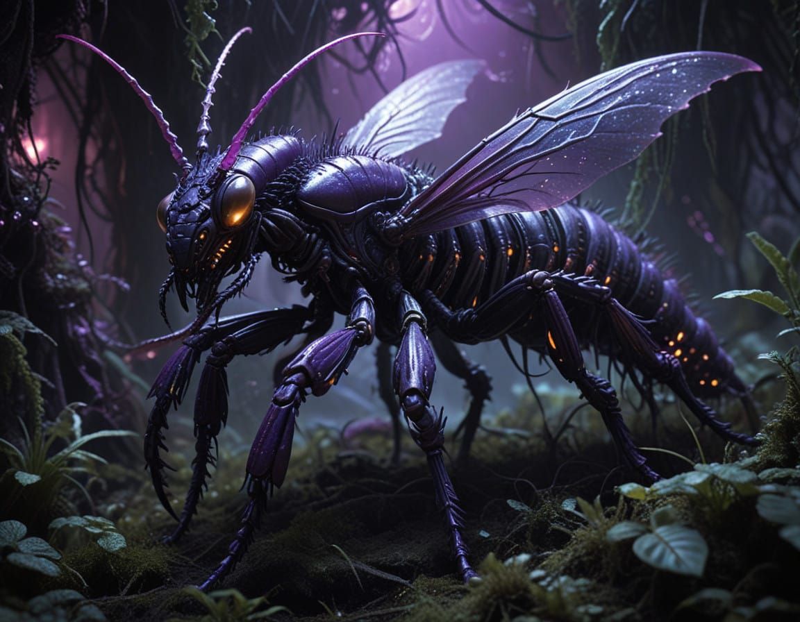 Dark Mystical Creature with Moth Wings and Scorpion Tail in...