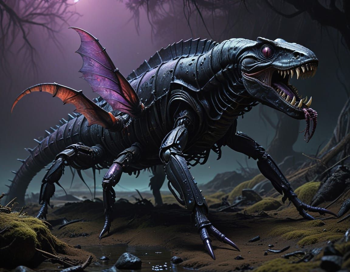 Dark, Ominous Creature Emerges from Shadows in Cyberpunk Sty...