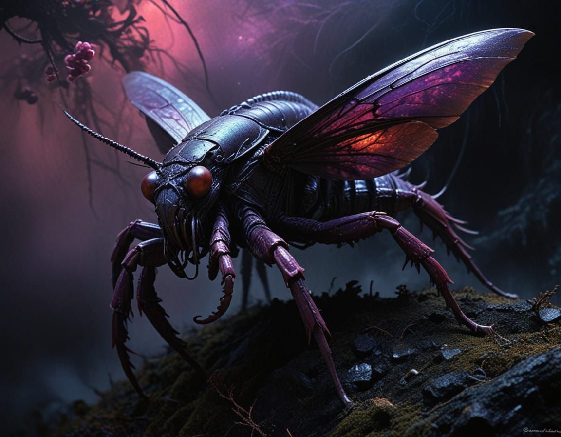 Mystical Hybrid Moth with Iridescent Wings and Venomous Scor...