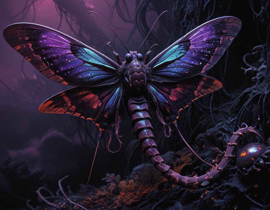 Macabre Fantasy Creatures in Dark, Iridescent Hues