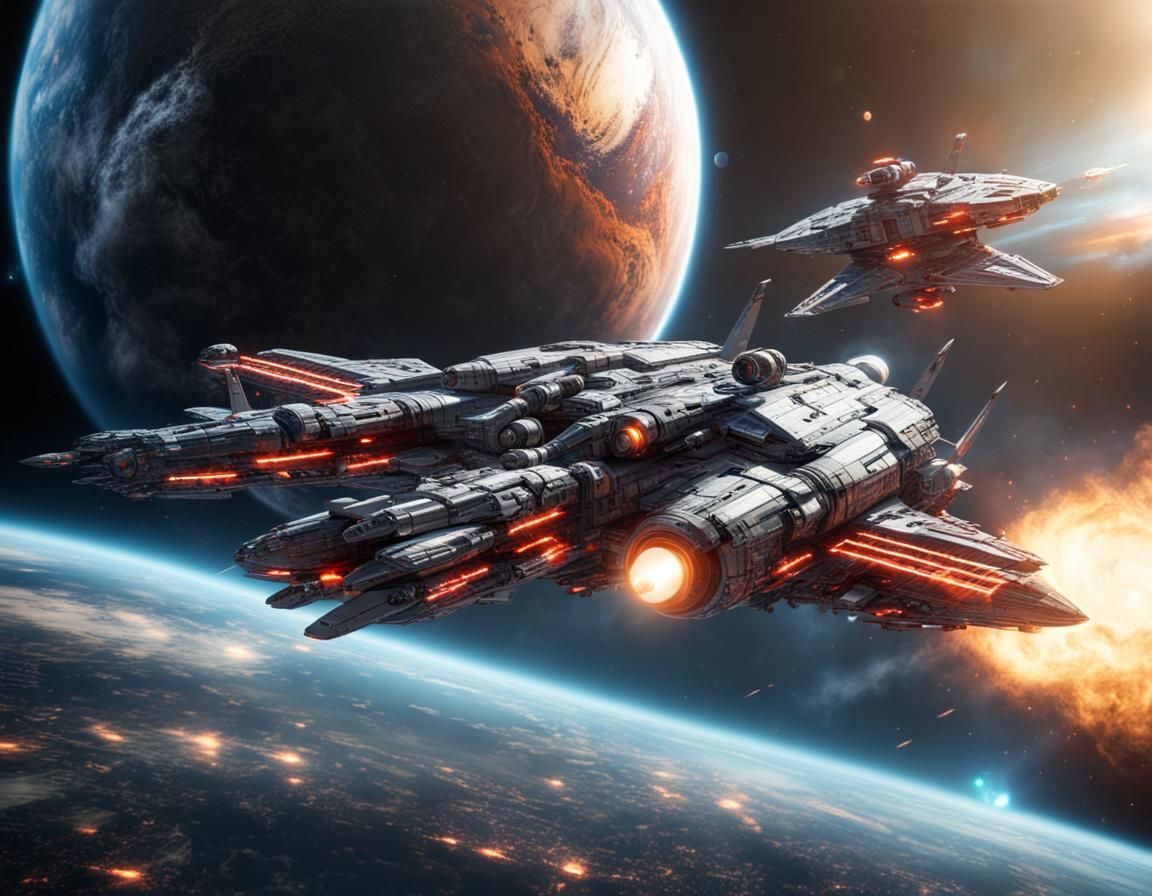 Hyperrealistic Space Battle at Warp Speed