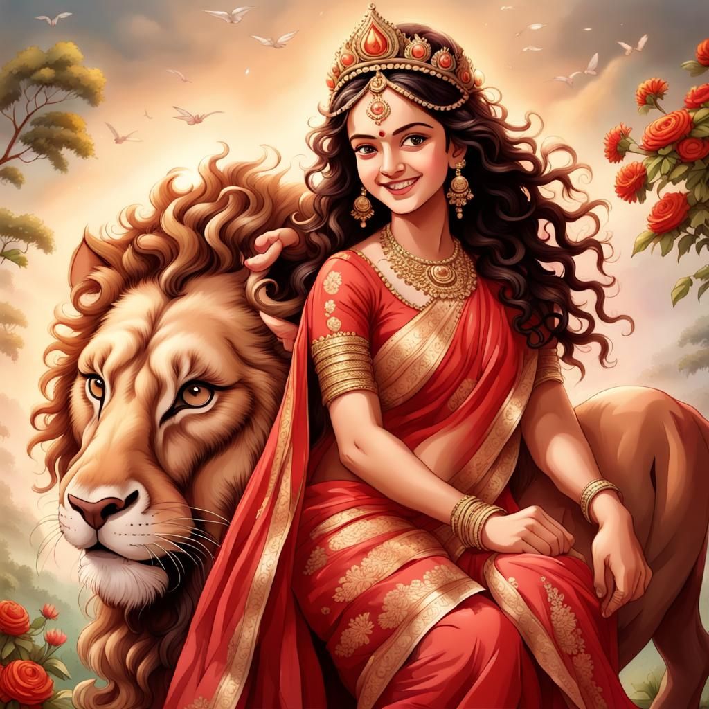 Baby Maa Durga on Lion in Artistic Photography