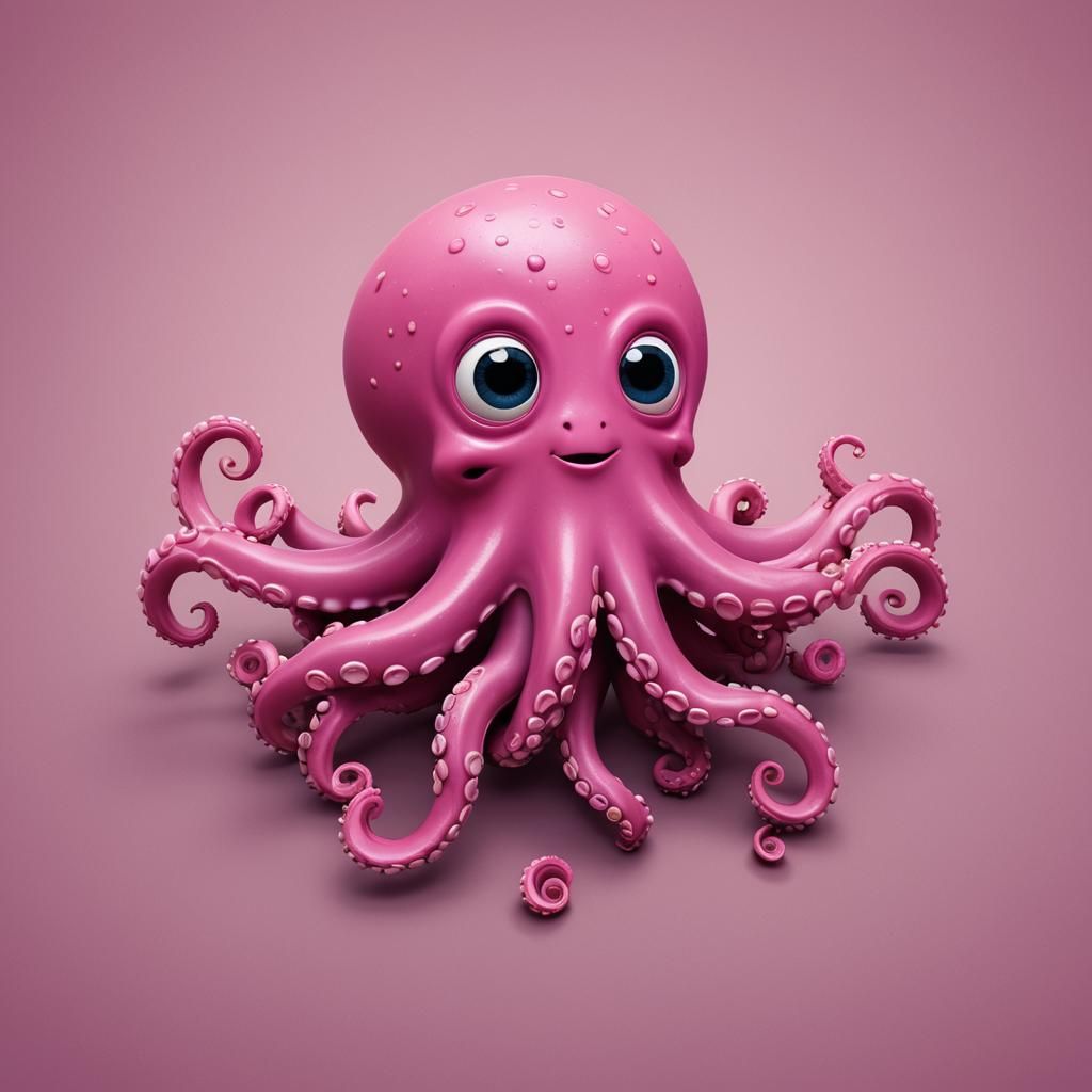 Cute Pink Octopus with Puppy Eyes in 3D