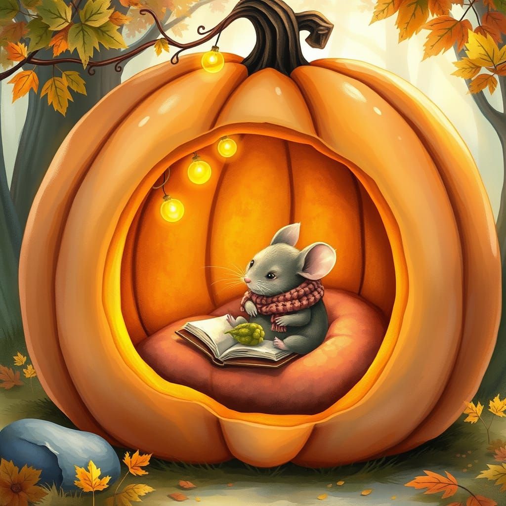 Enchanted Pumpkin Reading Nook with Fireflies