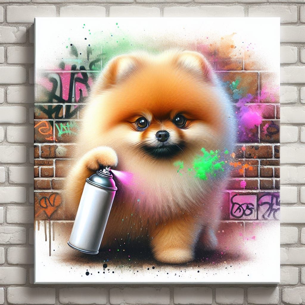 Cute Pomeranian Artist Paints Graffiti in English Watercolor...