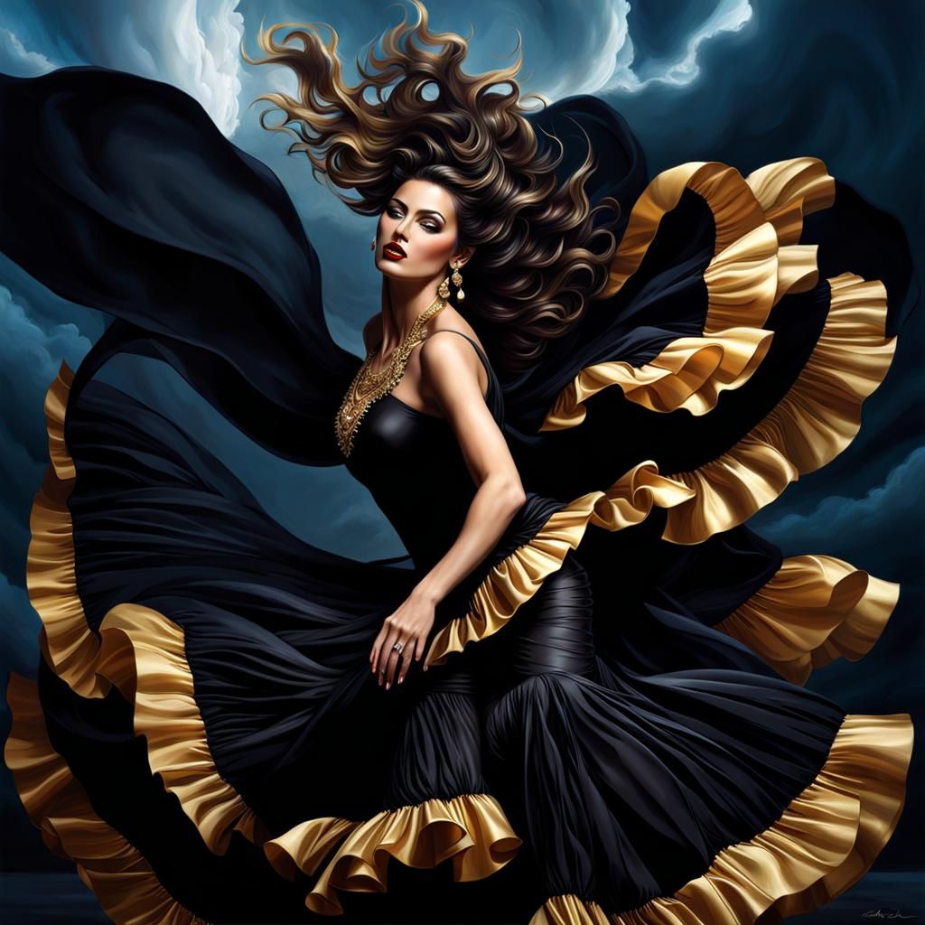 DALL E 3, Flamenco photography-style digital painting, a dan...