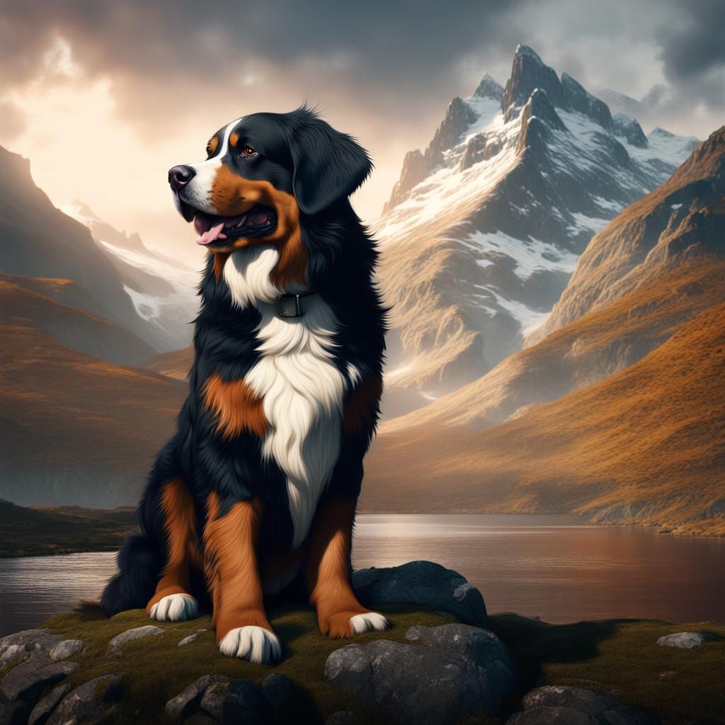 Bernese Mountain Dog in Scotland: Fantasy Concept Art