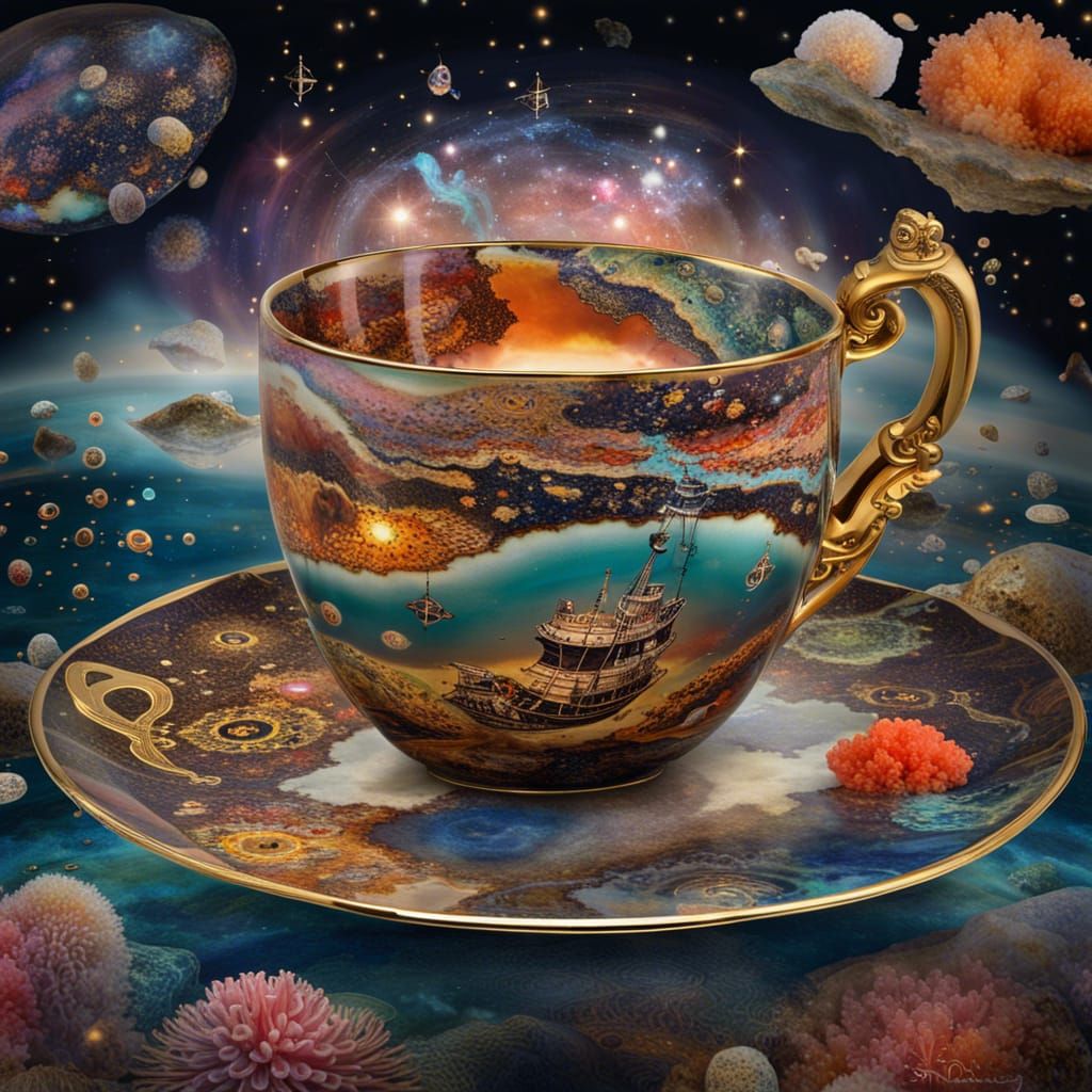 Coral Reef Teacup: Ghibli-Klimt Art Nouveau