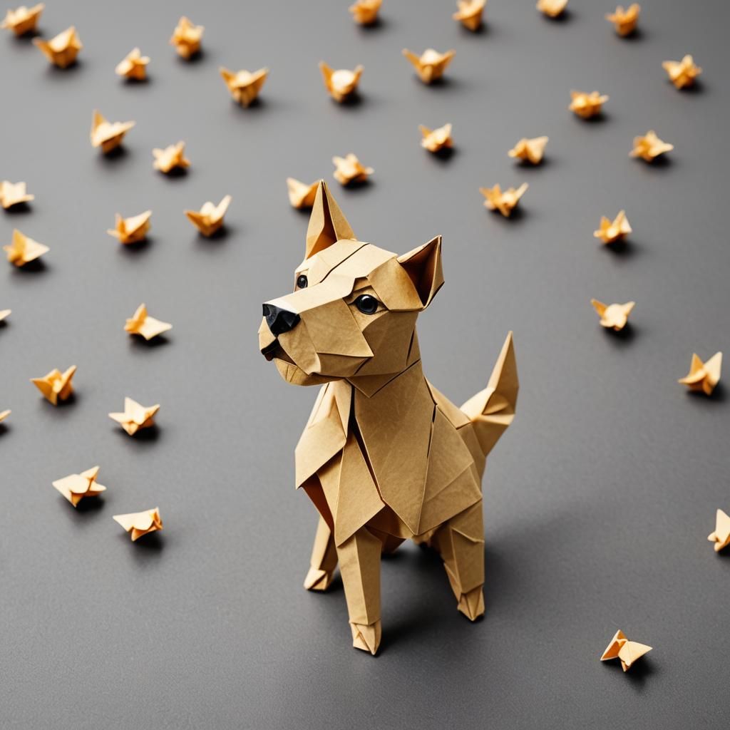 Detailed Origami Dog Papercraft Sculpture