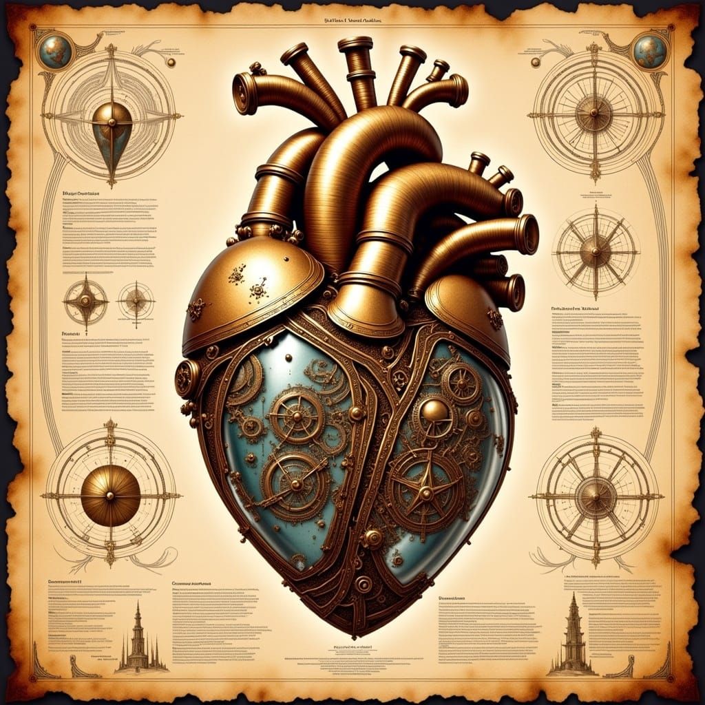 Glass and Metallic Heart in Renaissance Steampunk Style