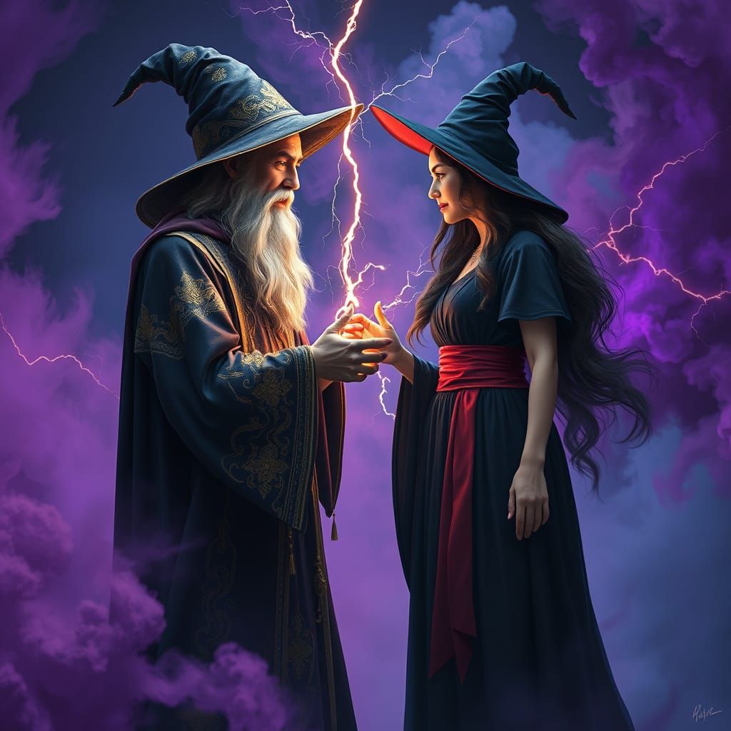 Mystical Wizards Exchange Magical Energy in a Swirling Vorte...