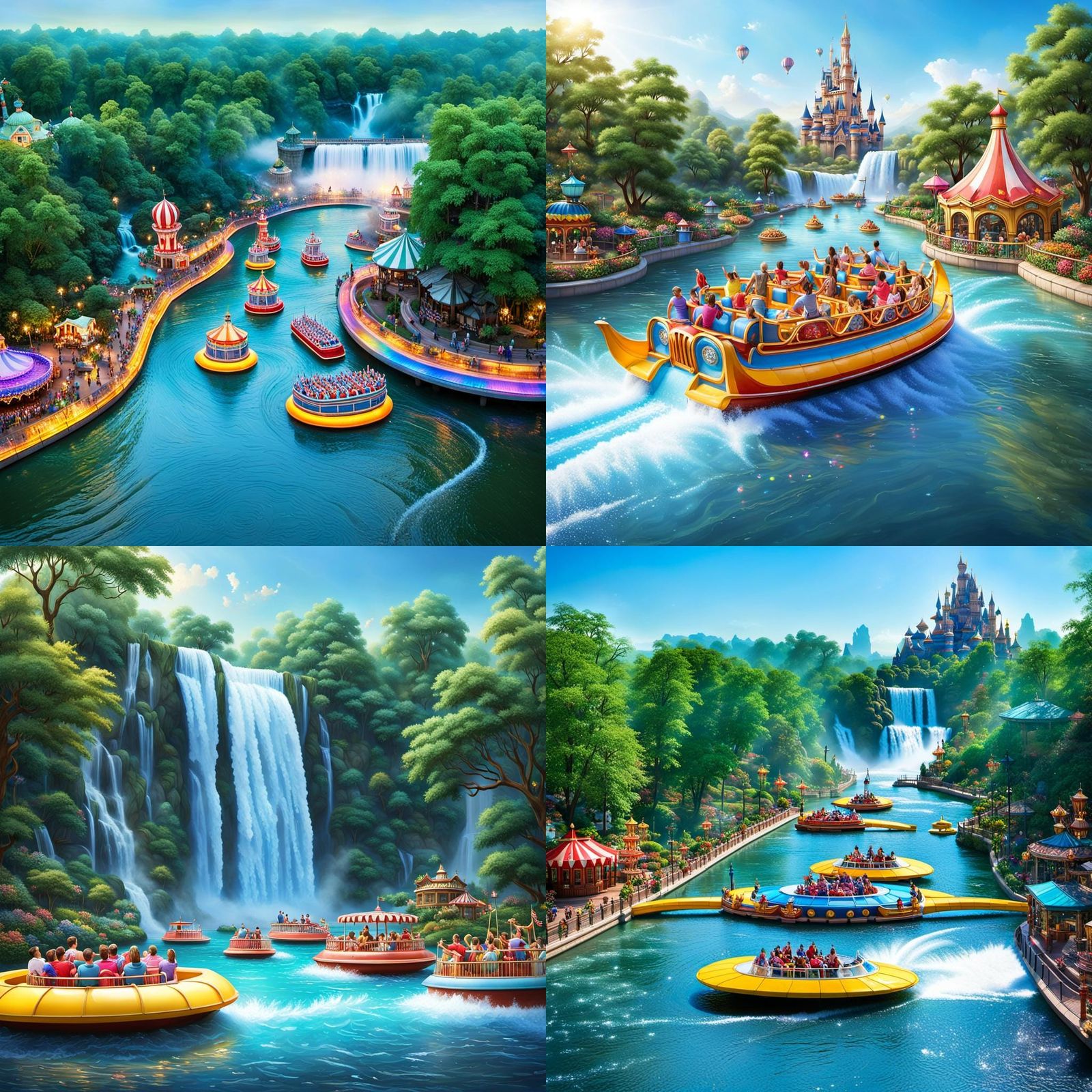 Amusement Park River Ride in Detailed Digital Art