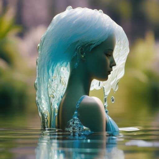 Water Elemental Girl in Digital Art Style