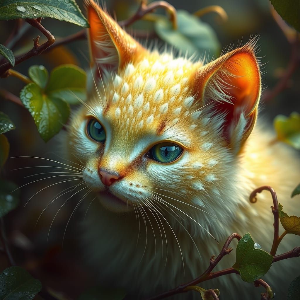 Feline Creature with Iridescent Kiwi Skin