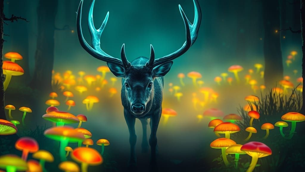 Ethereal Luminescent Deer in Glowing Forest