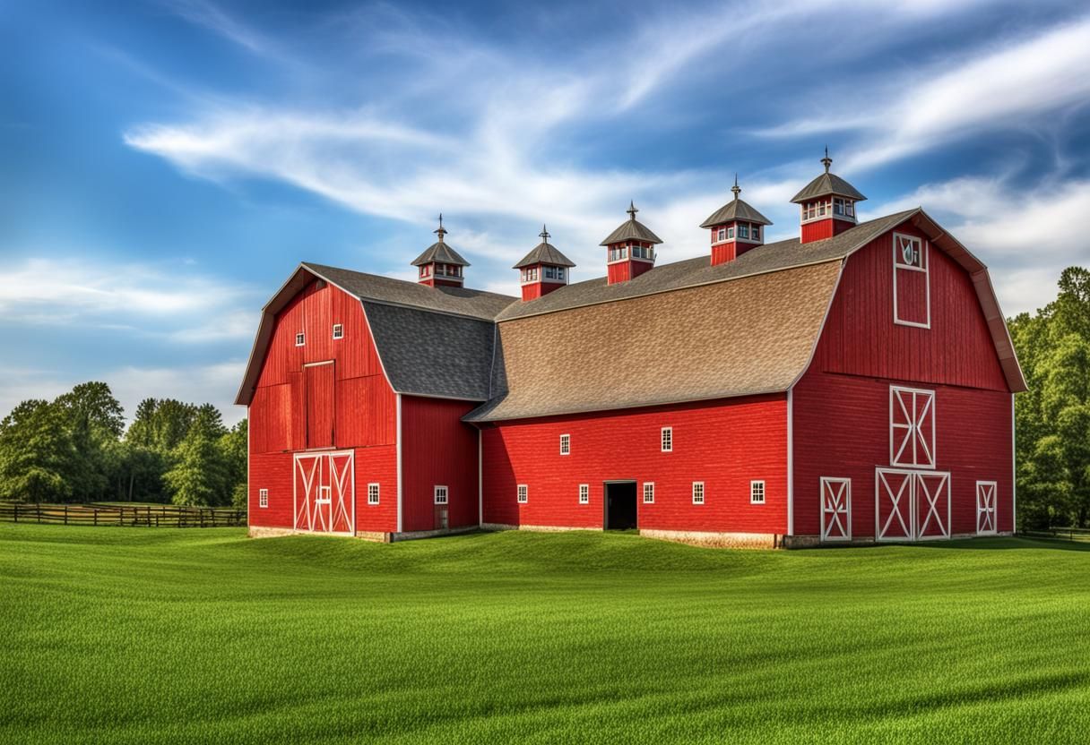 Picturesque Red Barn on Farm with Trees