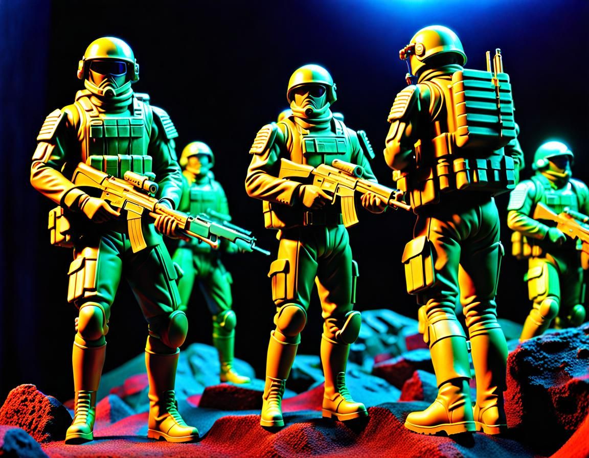 Psychedelic Sci-Fi Soldiers in Photorealistic Diorama