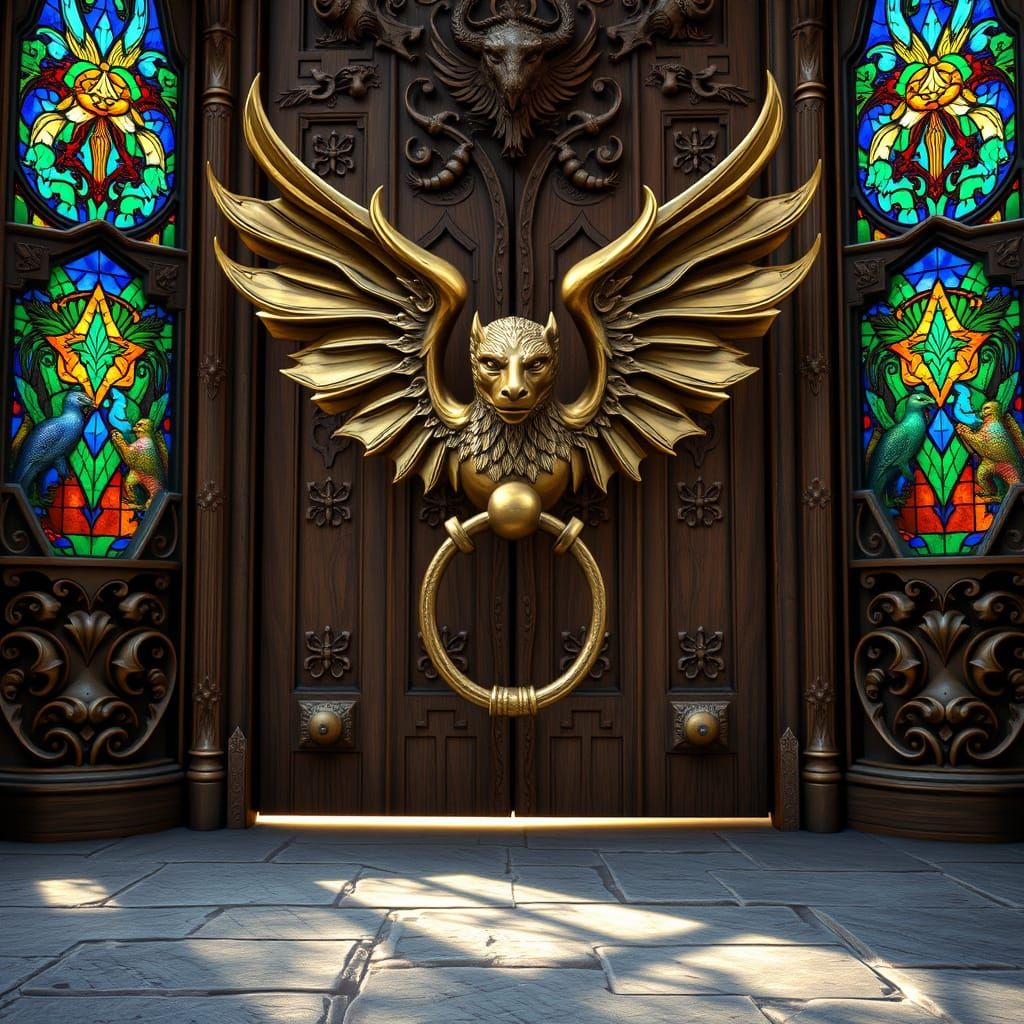 Regal Brass Griffin Door Knocker in Art Nouveau Style