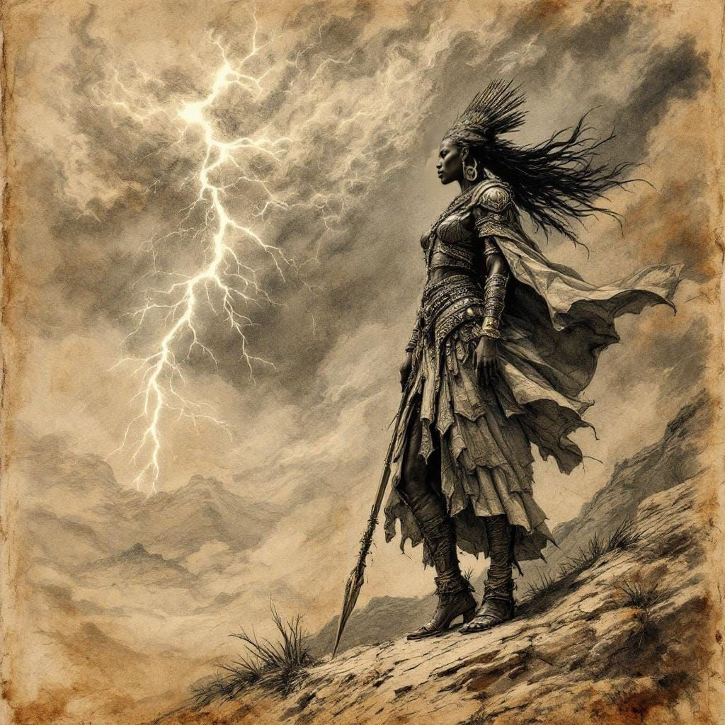 African Queen in Renaissance Charcoal Sketch