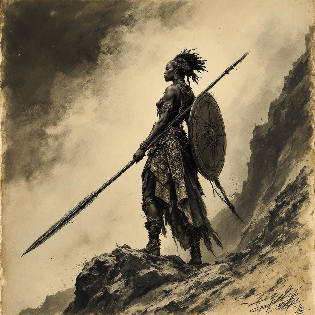 African Queen Warrior: Renaissance Charcoal Sketch