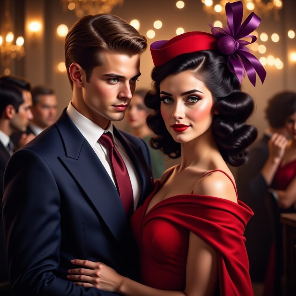 Dashing 1940s Gentleman in Love with Elegant Wife
