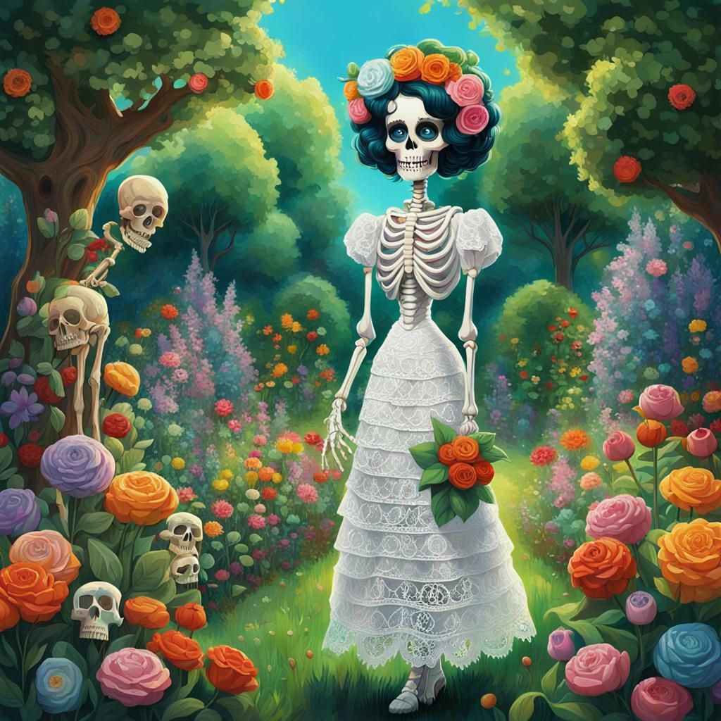 Betty Boop Skeleton in Rocco Style Garden