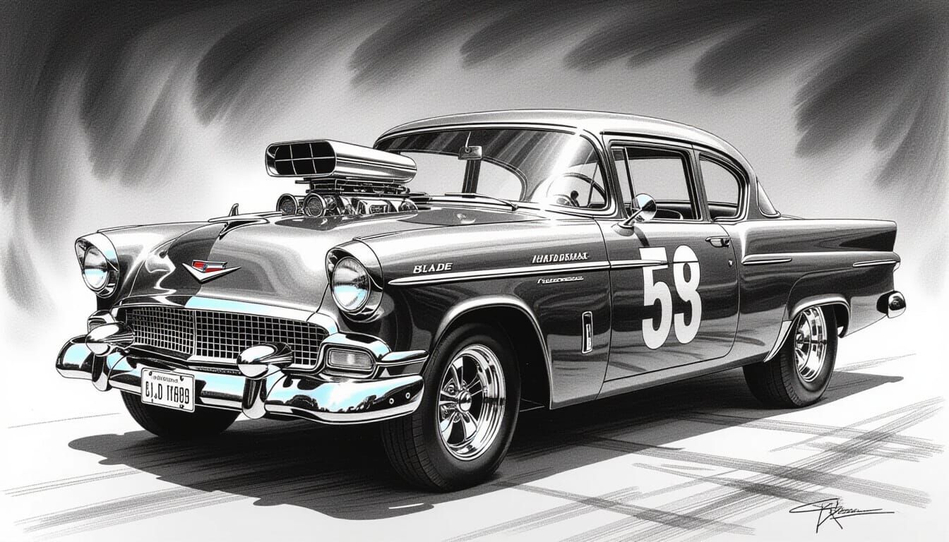 1953 Studebaker 'Blade Runner' Hot Rod Charcoal Drawing