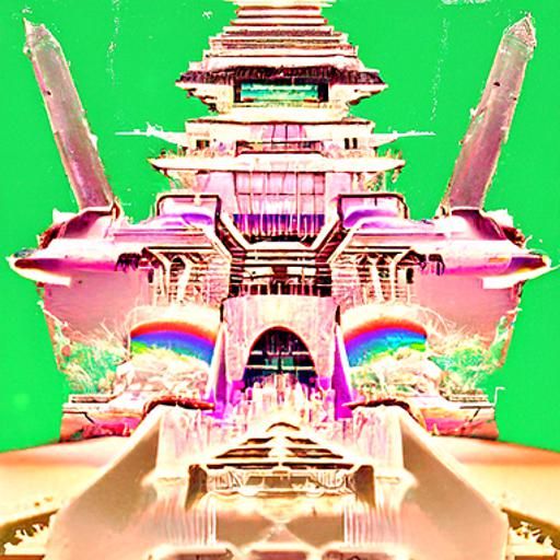 Retrofuturistic Rainbow Over Vaporwave Landscape
