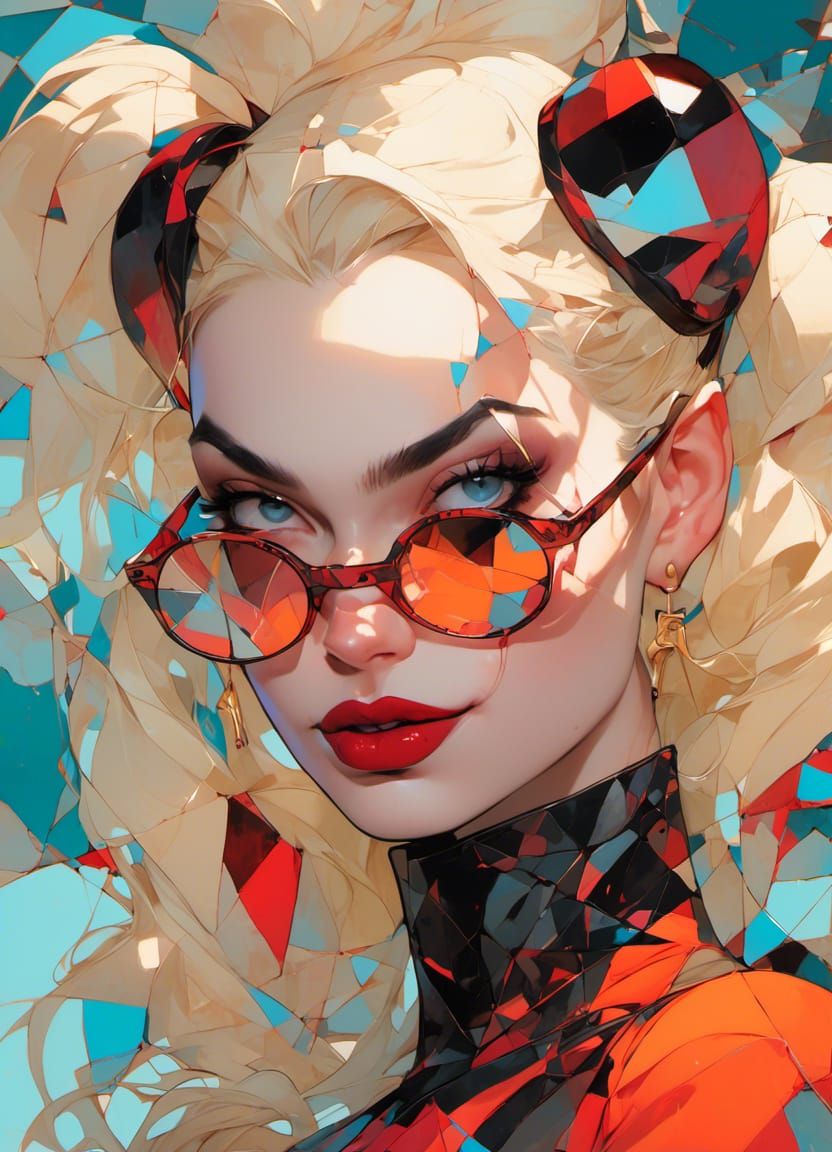 Harley Quinn Glass Abstract with Geometric Details