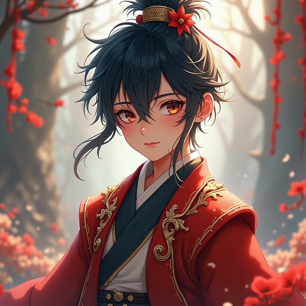 Anime Boy in Fantasy Landscape, Digital Art